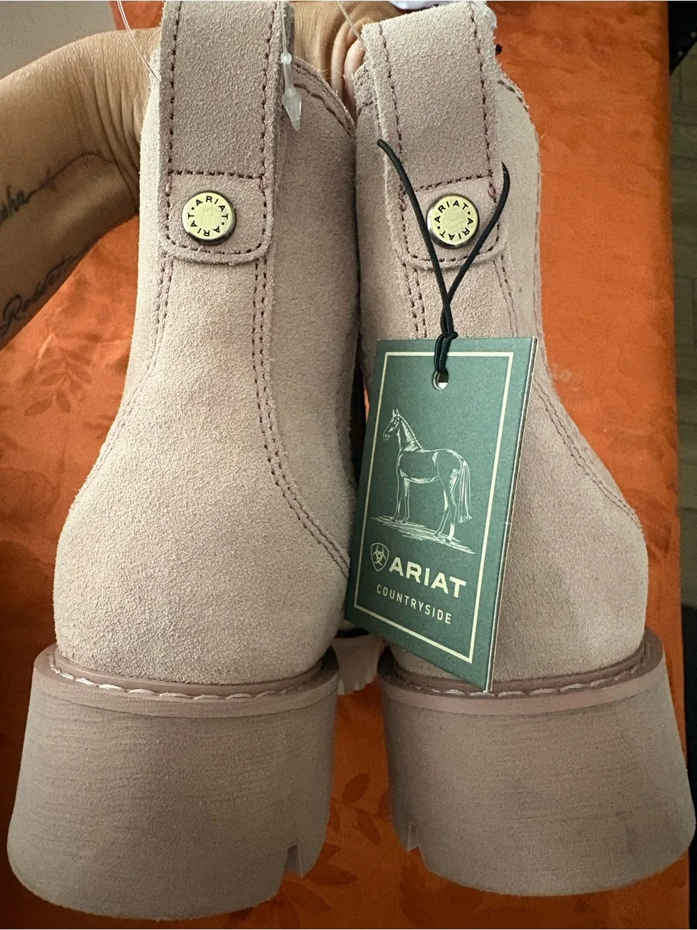 Ariat Women's Light Beige/Pink Suede Chelsea Ankle Boots